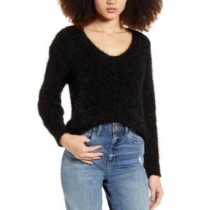 BP. Eyelash Chenille Sweater Women S V-Neck Fuzzy Pullover Cozy Chic Fall Winter